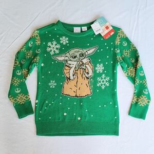 NWT Small Star Wars Grogu Holiday Sweater Green with Snowflakes